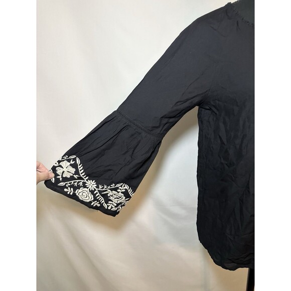 Love Tree Black Boho Floral Embroidered Bell Sleeve Tassel Blouse‎ Women's SMALL - Picture 6 of 13